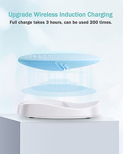 EZBASICS Waterproof Facial Cleansing Brush Vibrating Ultrasonic Face Brush for Deep Cleansing Gentle Exfoliation and Massage Inductive Charging (Blue)