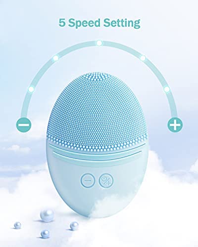 EZBASICS Waterproof Facial Cleansing Brush Vibrating Ultrasonic Face Brush for Deep Cleansing Gentle Exfoliation and Massage Inductive Charging (Blue)