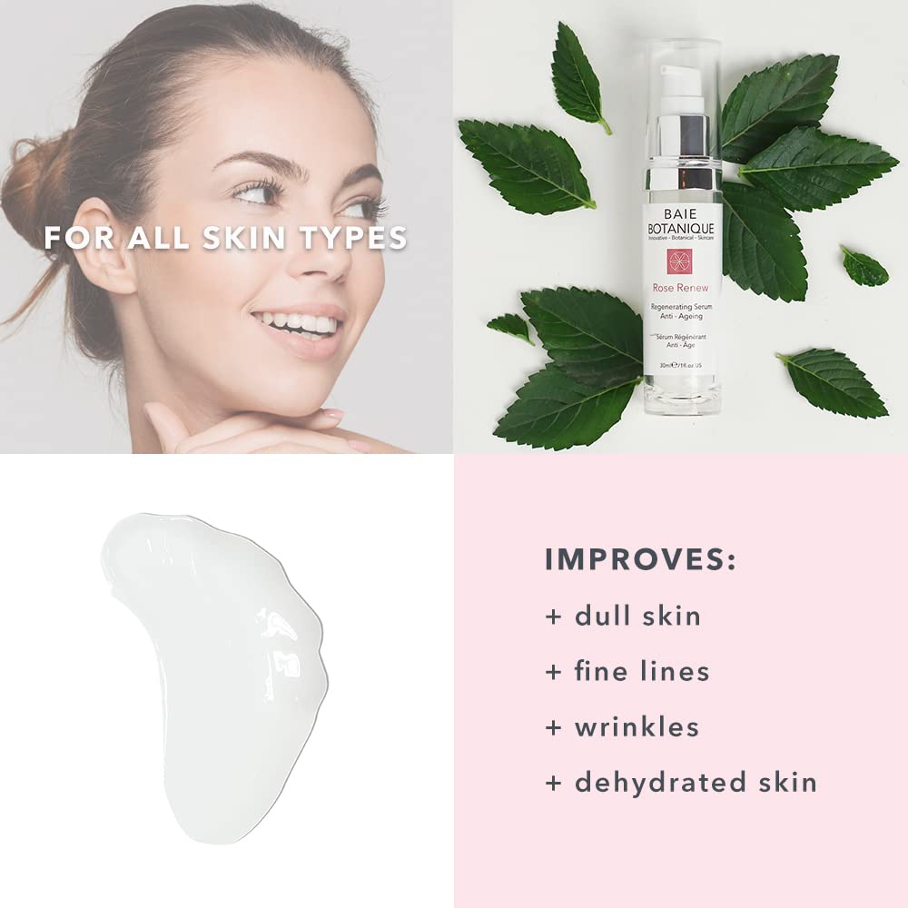 Baie Botanique Anti-Aging Face Serum 50ml - Rose Water, Rose Absolute, Rosehip Seed Oil, Glycolic Acid - Award Winning - 98% Natural, 80% Organic