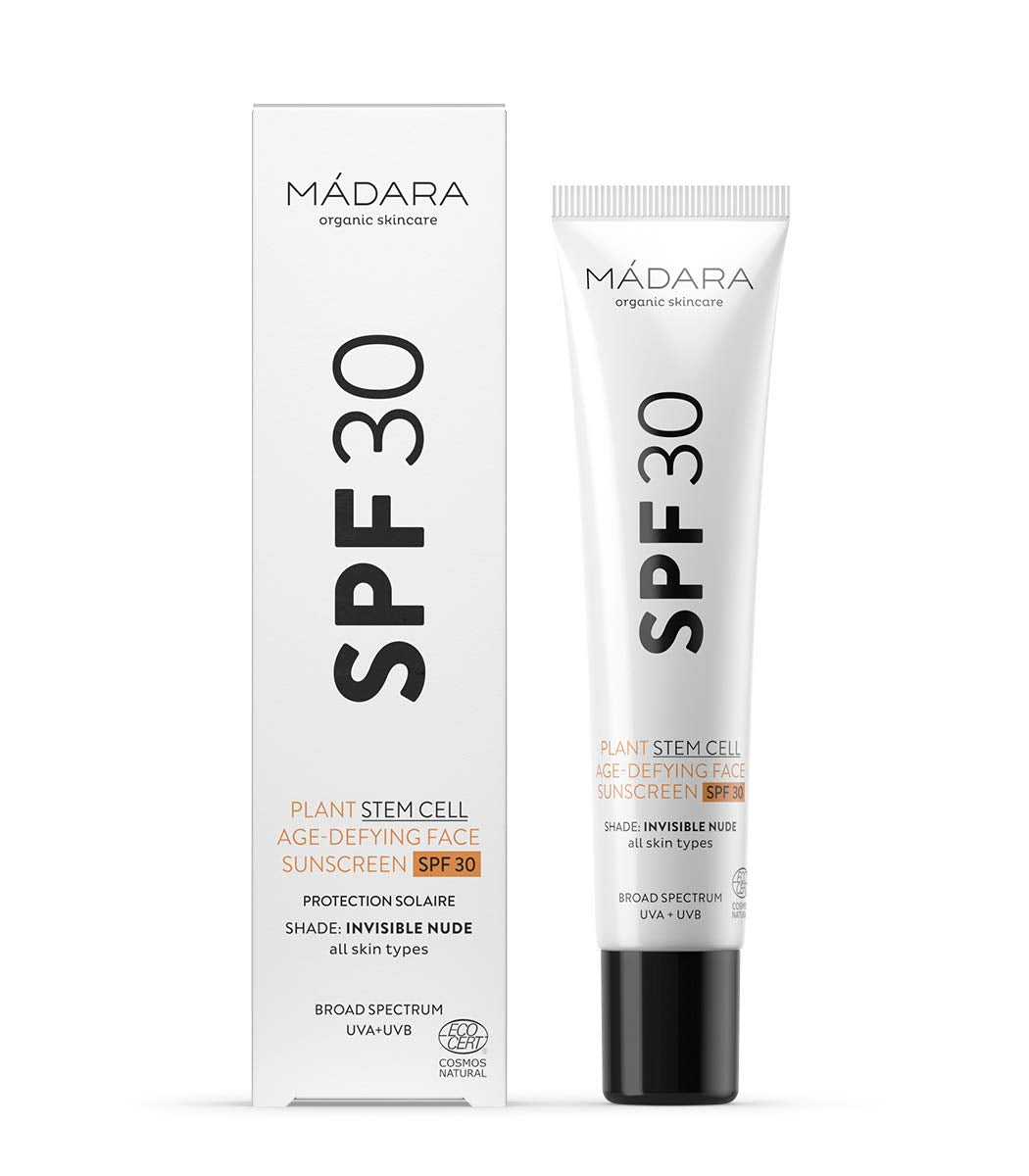 MÁDARA Anti-Aging Facial Sunscreen SPF30, 40ml. Tinted Mineral Sunscreen, Broad Spectrum UVA/UVB, Reef Safe, No White Cast. COSMOS Natural Certified