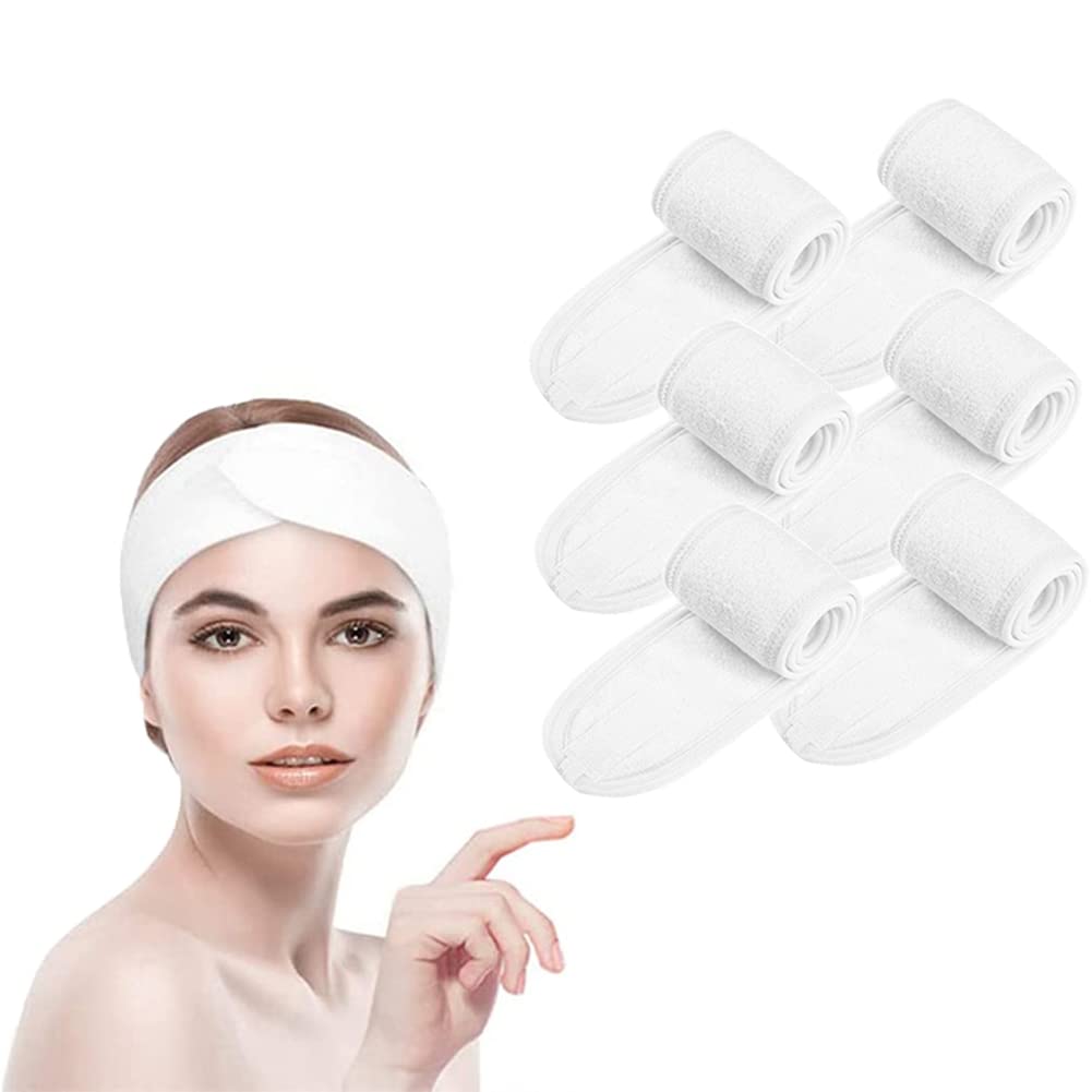 BangShou 6 Pieces Makeup Headbands Adjustable Women's Makeup Headbands for Face Washing, Spa, Beauty (White)