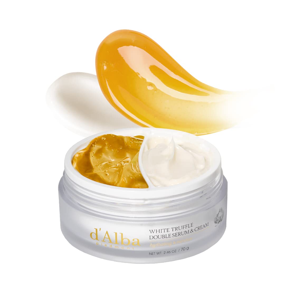 d'alba Italian White Truffle Double Cream & Serum, 2 in 1 Customizable, Elasticity & Nourishing Care, Vegan Cream for All Skin Types, Korean Skincare (70g)