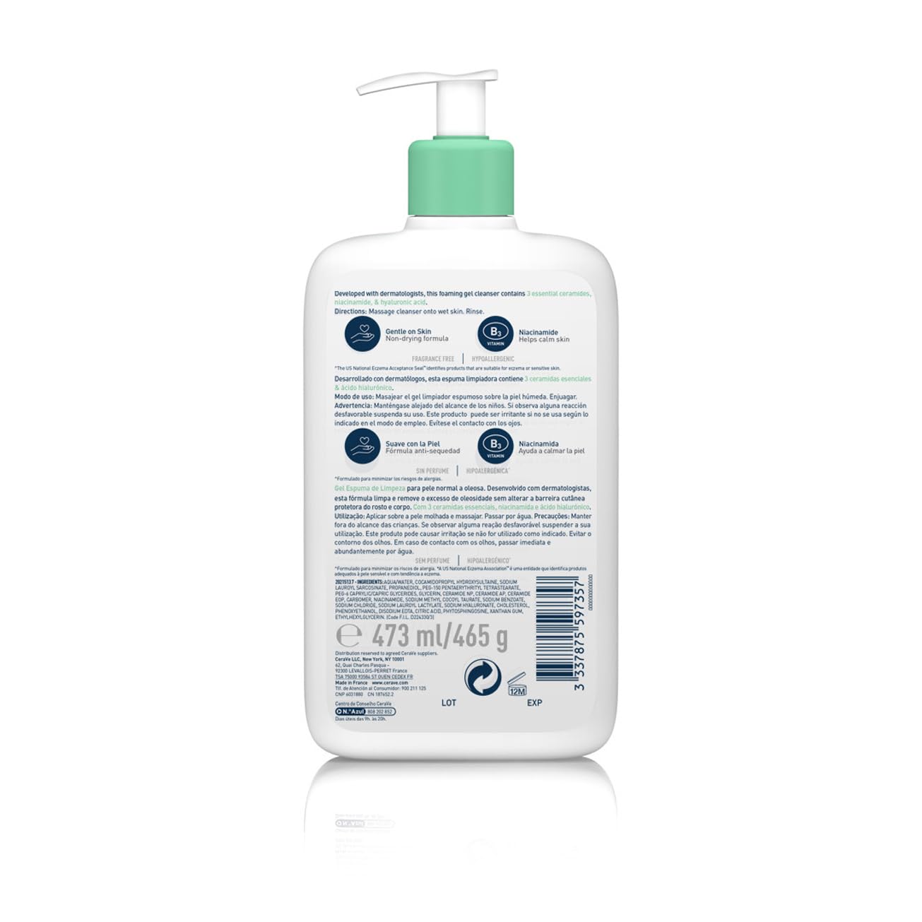 CeraVe Foaming Cleansing Gel, For Normal to Oily Skin, Removes Excess Oil and Dirt, Enriched with Essential Ceramides, Niacinamide and Hyaluronic Acid, Suitable for Face and Body