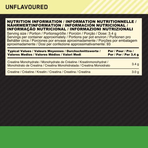 OPTIMUM NUTRITION Micronized Creatine Powder, 100% Pure Creatine Monohydrate Powder for Muscle Performance and Power, Unflavored, 93 Servings, 317 g