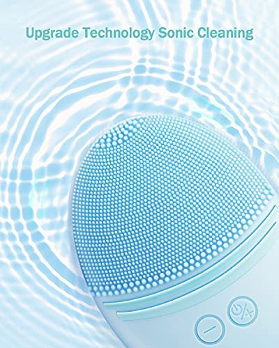 EZBASICS Waterproof Facial Cleansing Brush Vibrating Ultrasonic Face Brush for Deep Cleansing Gentle Exfoliation and Massage Inductive Charging (Blue)