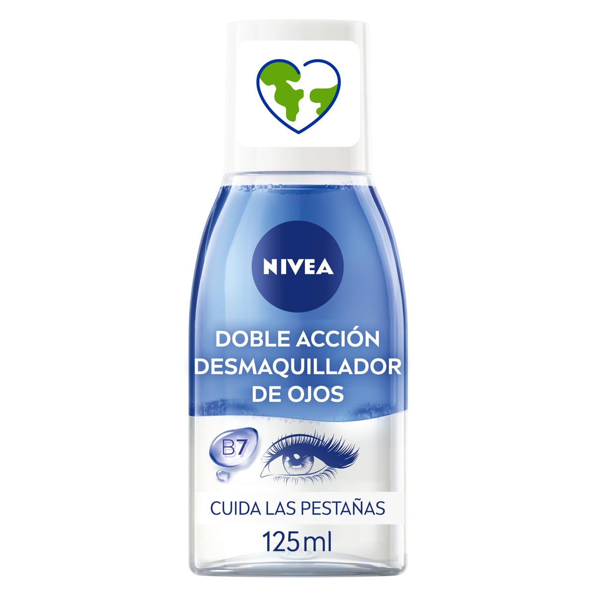 NIVEA Double Action Eye Make-up Remover (1 x 125 ml), make-up remover liquid for the sensitive eye area, quick and gentle facial cleansing