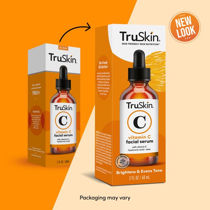 TruSkin Vitamin C Serum - Sérum anti-age à la vitamine C avec acide hyaluronique, vitamine E, aloès - Sérum éclaircissant pour les taches brunes, les ridules et les rides, 2 Fl Oz 60ml