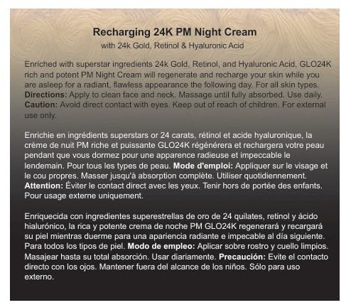 GLO24K Retinol Night Cream with 24k, anti-aging formula with hyaluronic acid