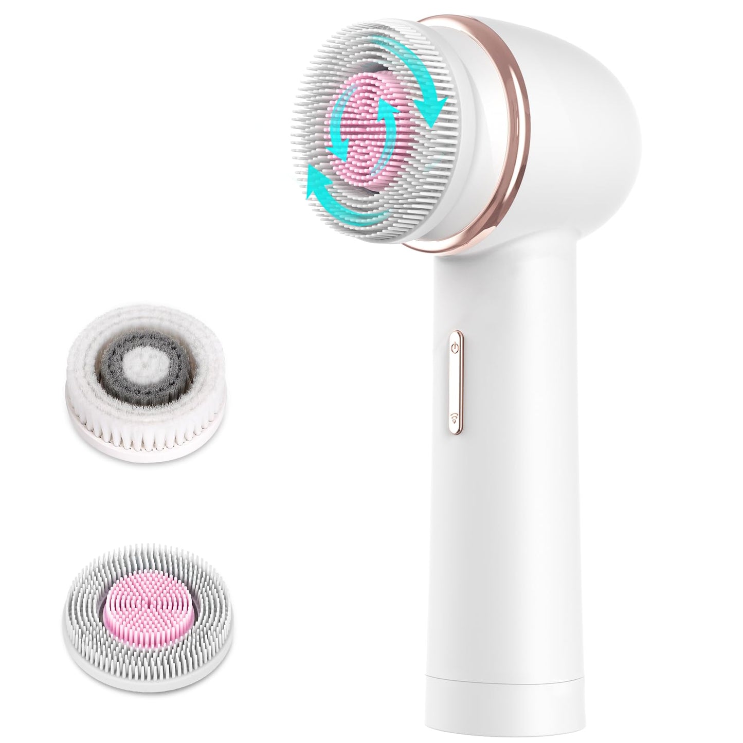 MYCARBON Electric Facial Cleansing Brush 2500 mAh Rechargeable Electric Massager Cleanser 2 Modes 360° Rotation Cleansing Brush 2 Speeds 2 Brushes IPX7 Waterproof FCD4 White
