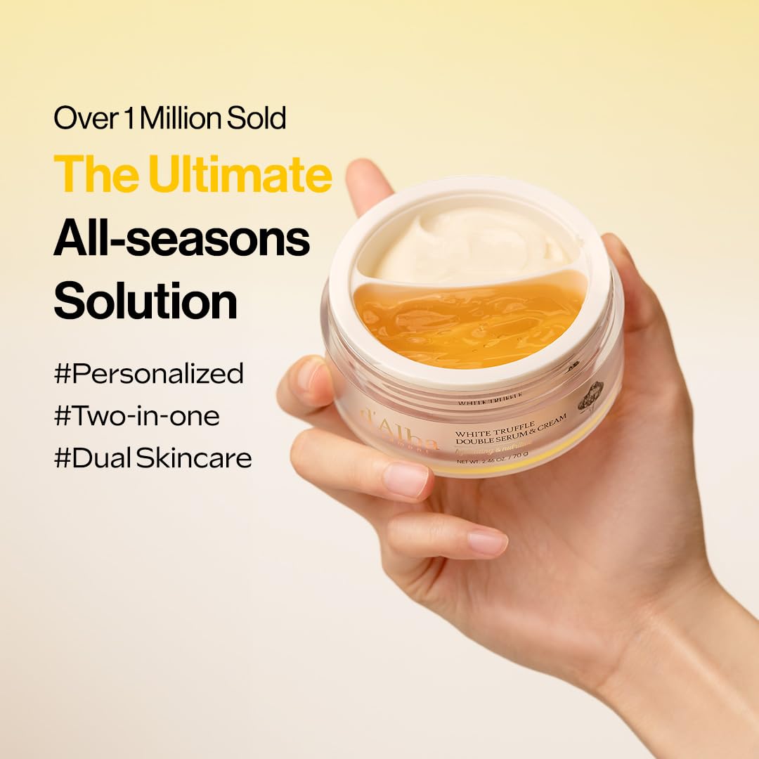 d'alba Italian White Truffle Double Cream & Serum, 2 in 1 Customizable, Elasticity & Nourishing Care, Vegan Cream for All Skin Types, Korean Skincare (70g)
