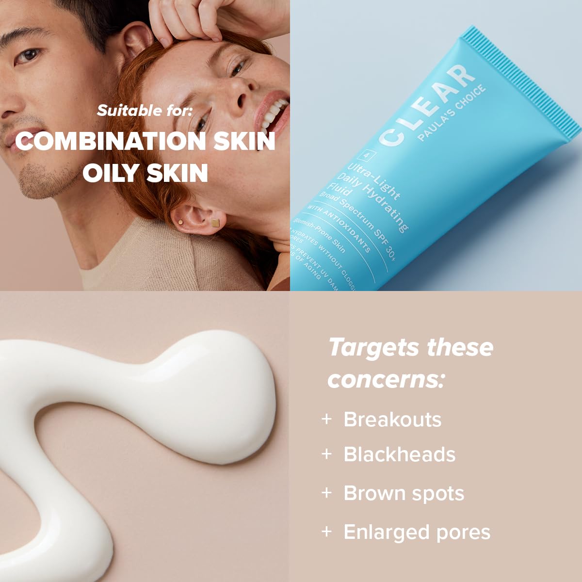 Paula's Choice CLEAR Facial Cream SPF 30 - Light and Fluid Moisturizer Minimizes Blackheads, Pores and Imperfections - Diffuses Redness & Soothes Skin - Combination to Oily Skin - 60 ml