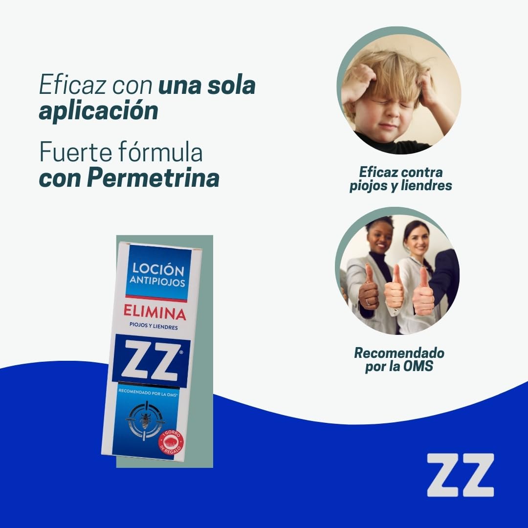 ZZ Loción Antipiojos con Permetrina – Elimina Piojos y Liendres en 10 Minutos