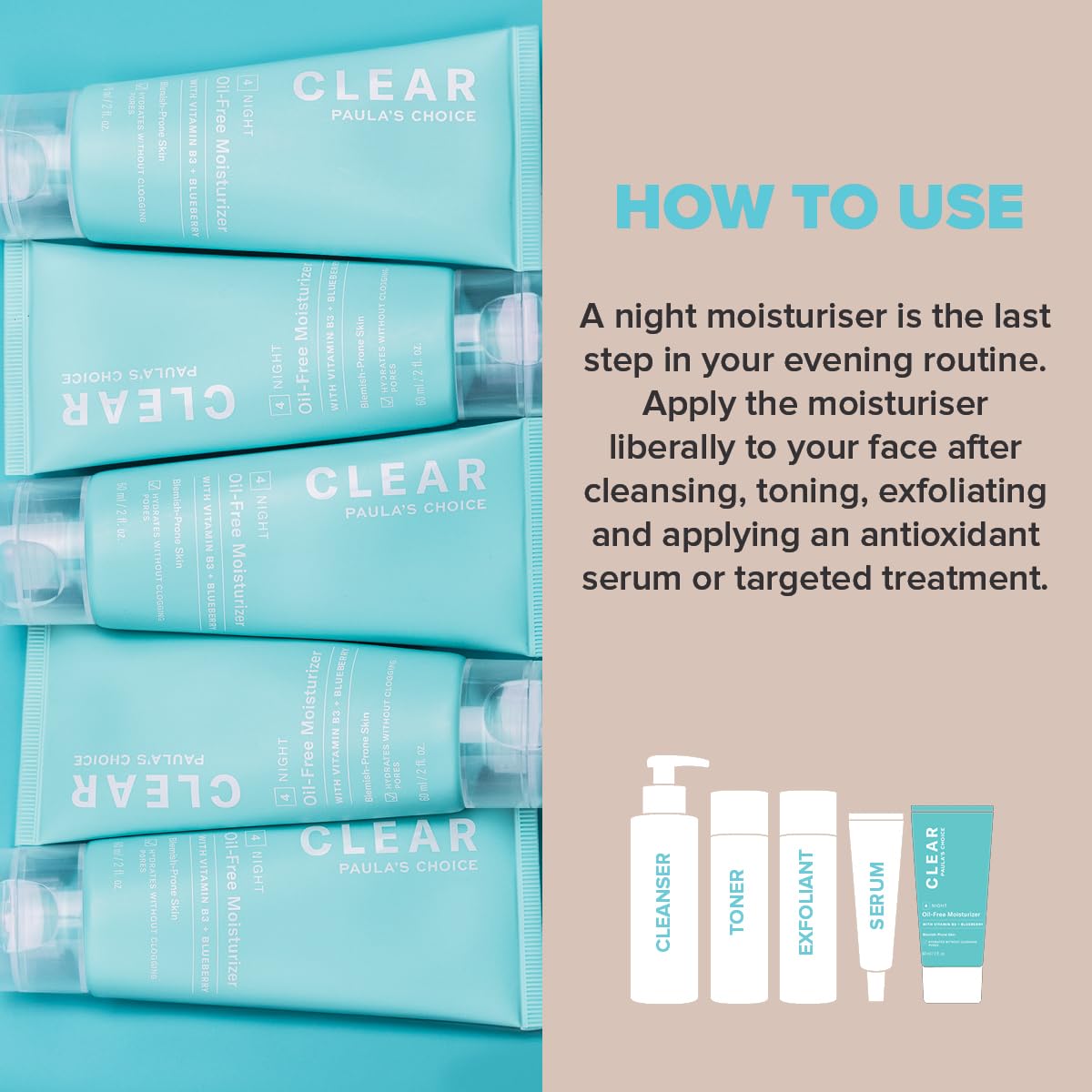 Paula's Choice CLEAR Oil Free Facial Moisturizer - Ultralight Texture Night Cream, Fights Blackheads and Blemishes - with Niacinamide - Combination & Oily Skin - 60 ml