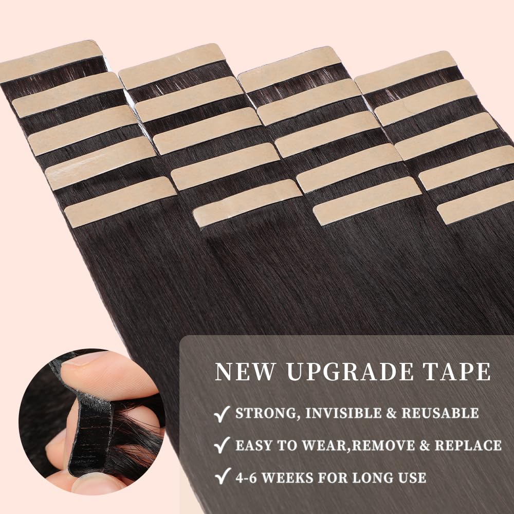 YDDM Extensiones Adhesivas Pelo Natural – 45 cm, 40 g, Negro Natural 1B#