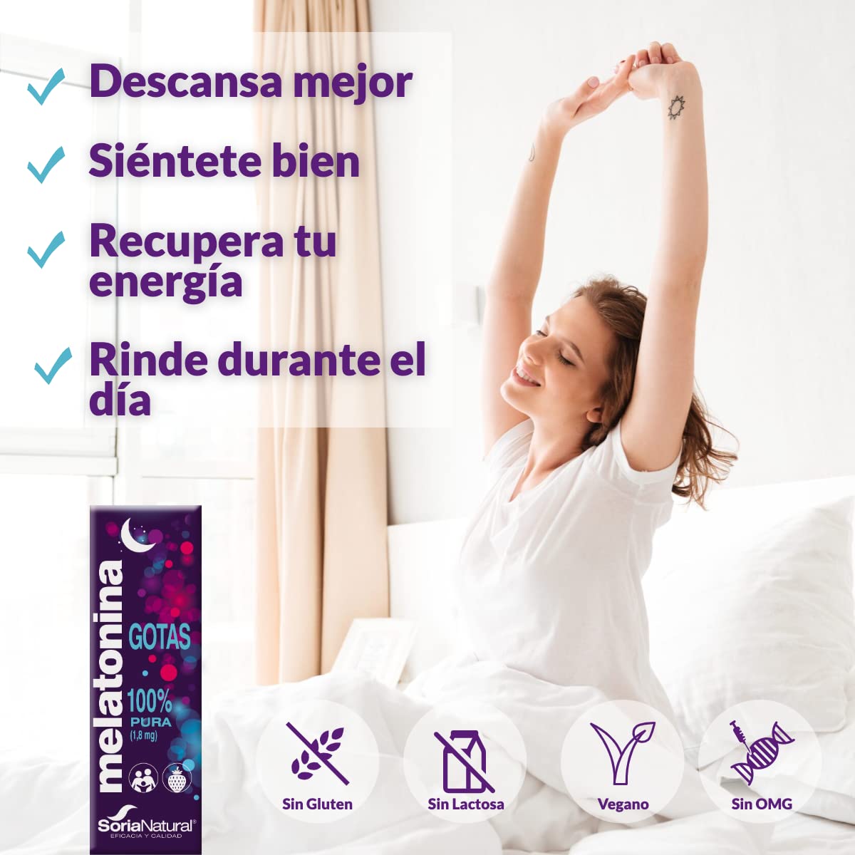 Soria Natural Melatonina Pura Gotas 1.8 mg - Sueño Profundo y Reparador, 50 ml