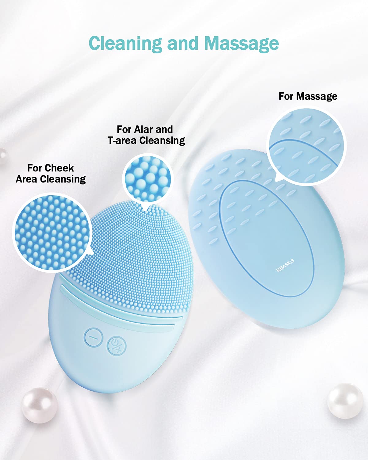 EZBASICS Waterproof Facial Cleansing Brush Vibrating Ultrasonic Face Brush for Deep Cleansing Gentle Exfoliation and Massage Inductive Charging (Blue)