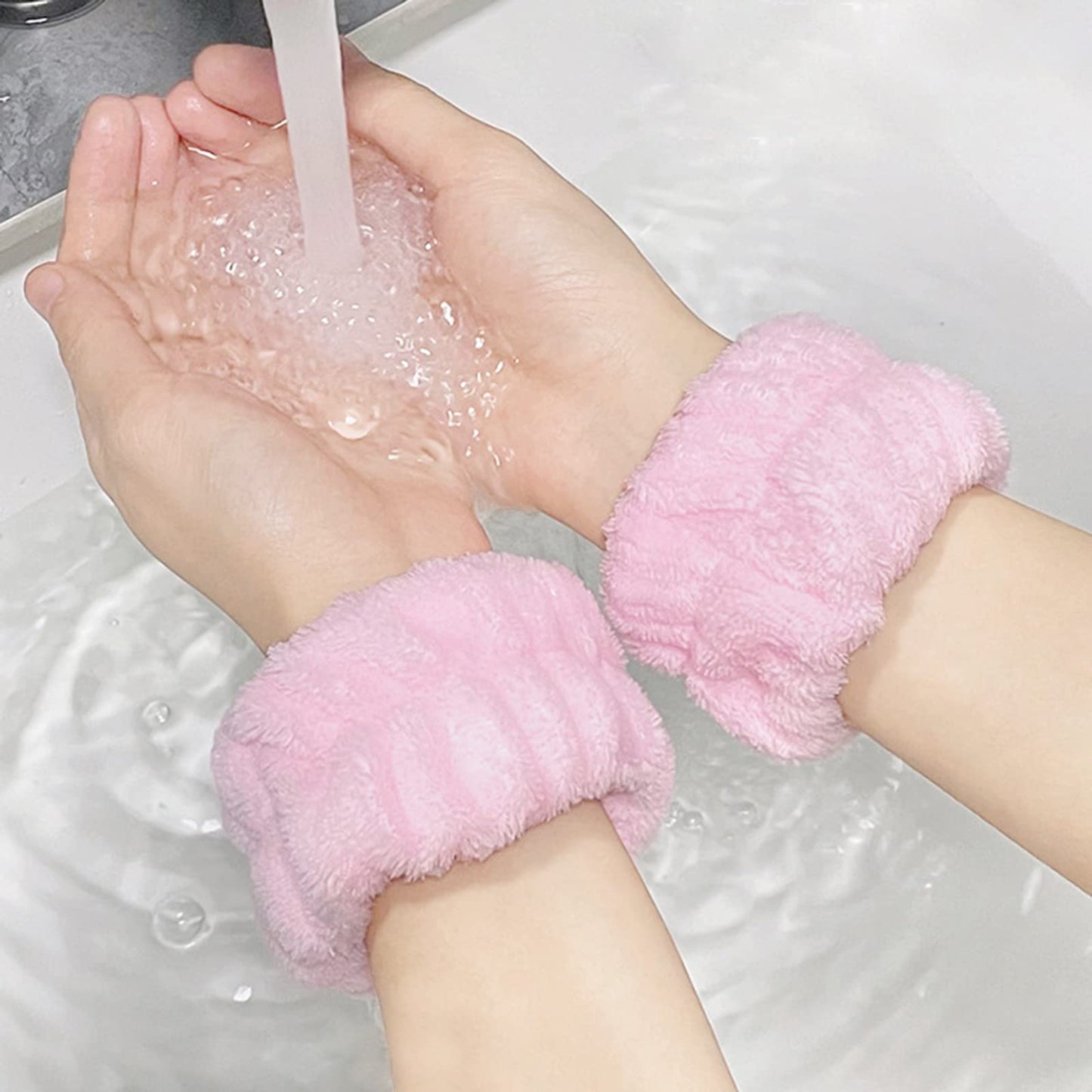 KEYRI 6 Pieces Facial Headbands and Spa Wristbands for Makeup and Washing Face Band Elastic Washing Wristbands for Shower Sport Yoga (Pink, Grey)