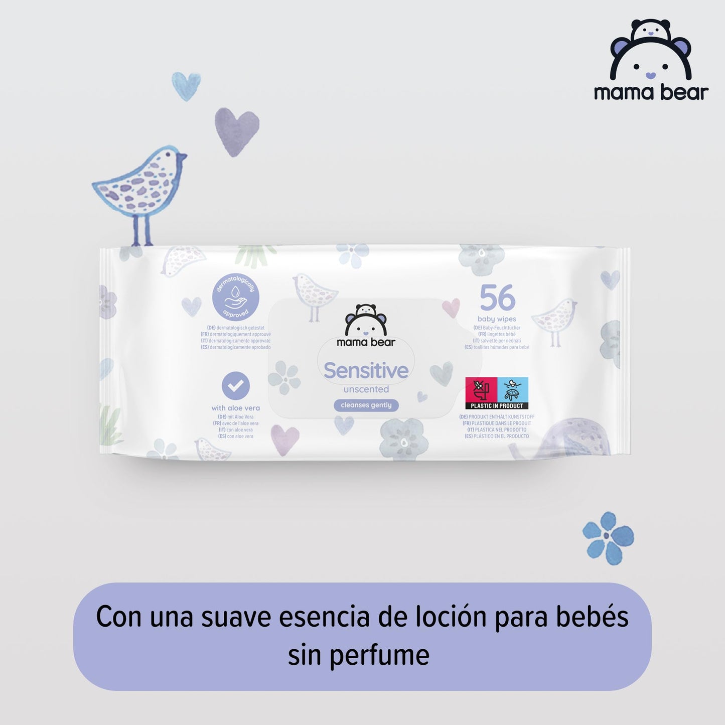 Toallitas para Bebés Sensibles Sin Fragancia - Mama Bear (1008 uds.)