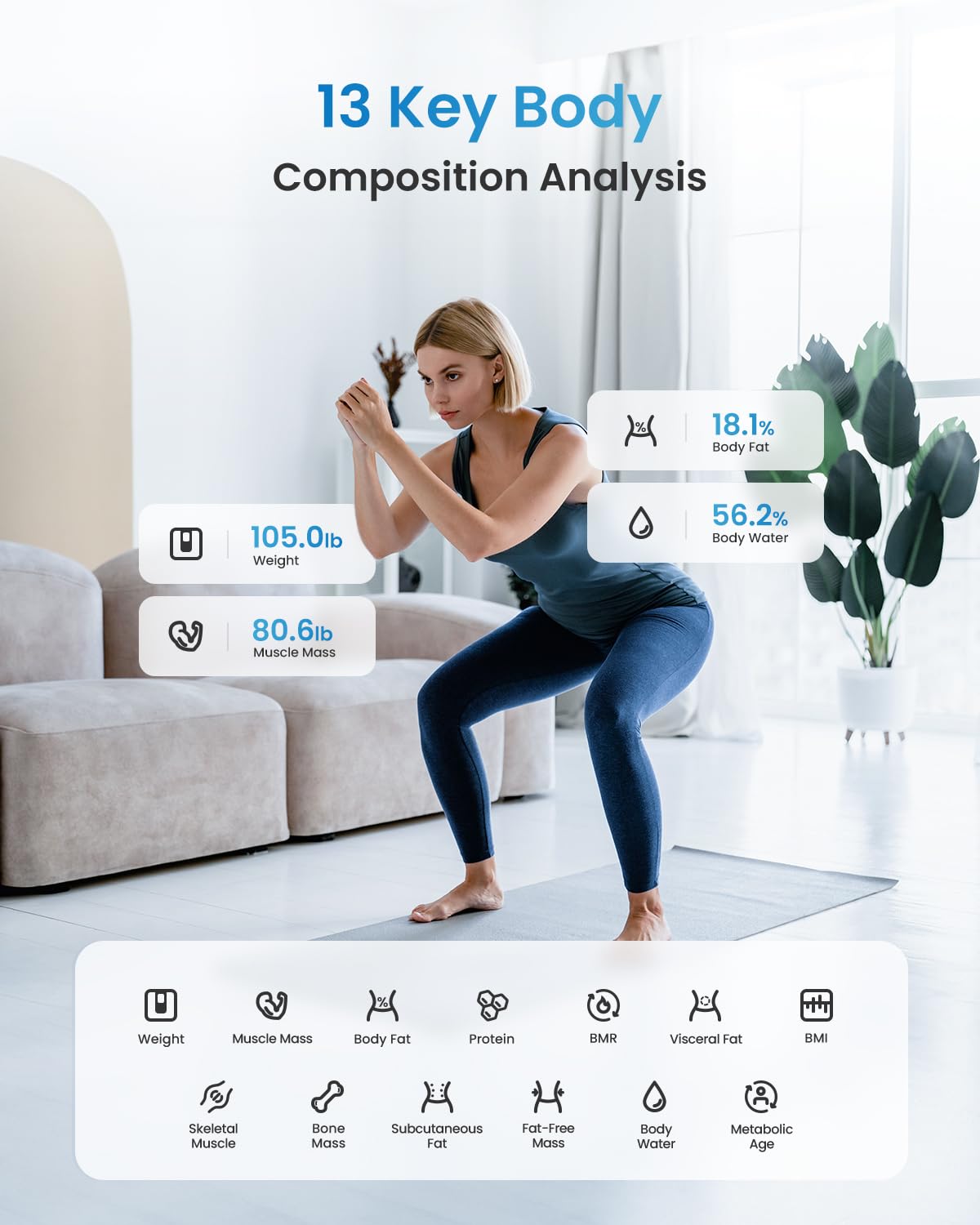 RENPHO Báscula Inteligente con App - 13 Monitores Corporales - Negro