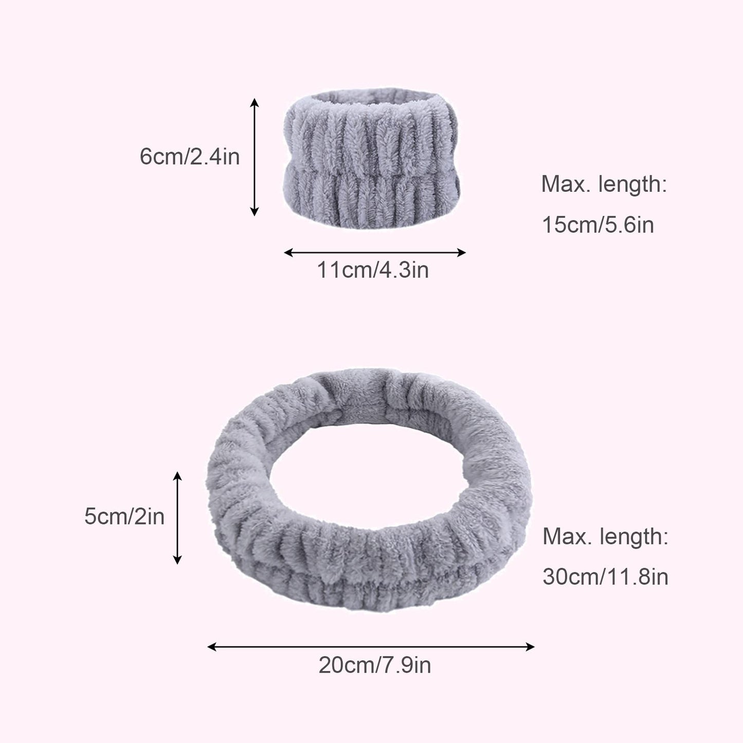 KEYRI 6 Pieces Facial Headbands and Spa Wristbands for Makeup and Washing Face Band Elastic Washing Wristbands for Shower Sport Yoga (Pink, Grey)