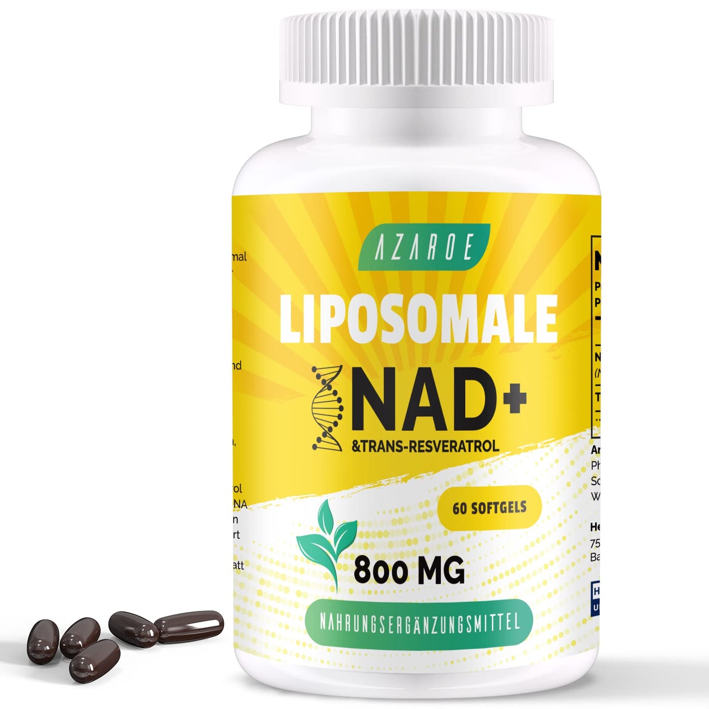 Liposomal NAD+ and Trans-Resveratrol 800mg Softgels, More Efficient NMN Alternative than NMN, High Absorption, Real NAD+ Supplement for Cellular Repair (60 Count (Pack of 1))