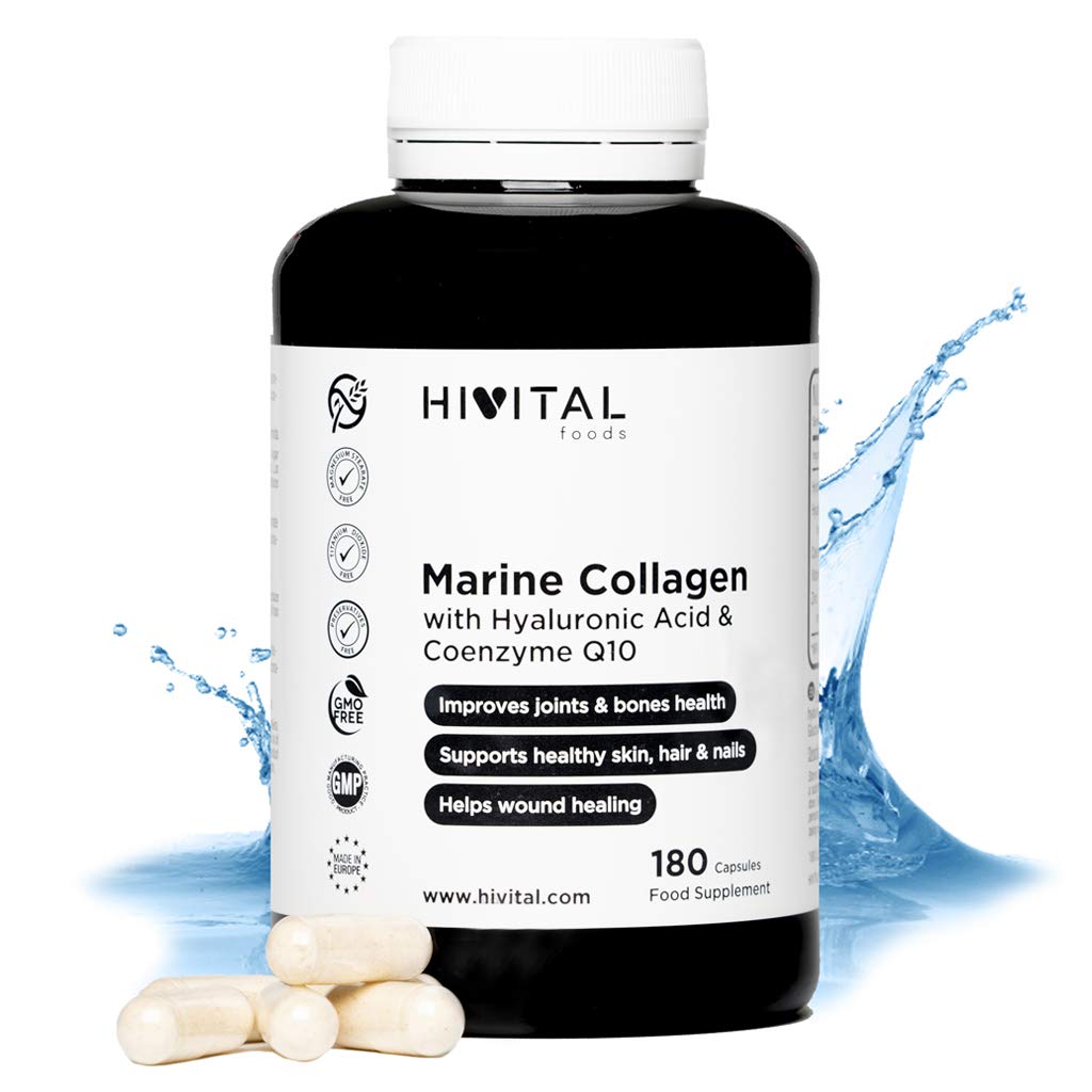 Marine Collagen with Hyaluronic Acid, Coenzyme Q10, Vitamin C and Zinc | 180 capsules | Peptides that maintain healthy joints, cartilage, bones, skin, hair and nails