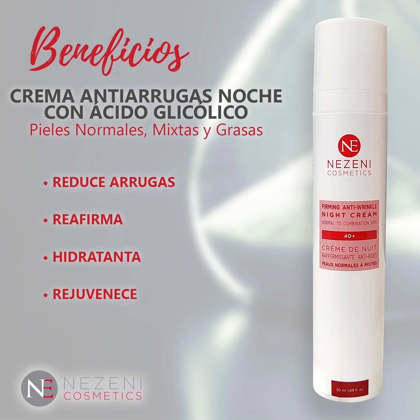 Nezeni Night Cream Glycolic Acid Anti-Wrinkle Women/Men 25 Active Ingredients | Deep Wrinkle Filler | Firming Anti-Wrinkle Night Cream for Face, Neck and Décolleté | Normal, Oily and Mixed Skin