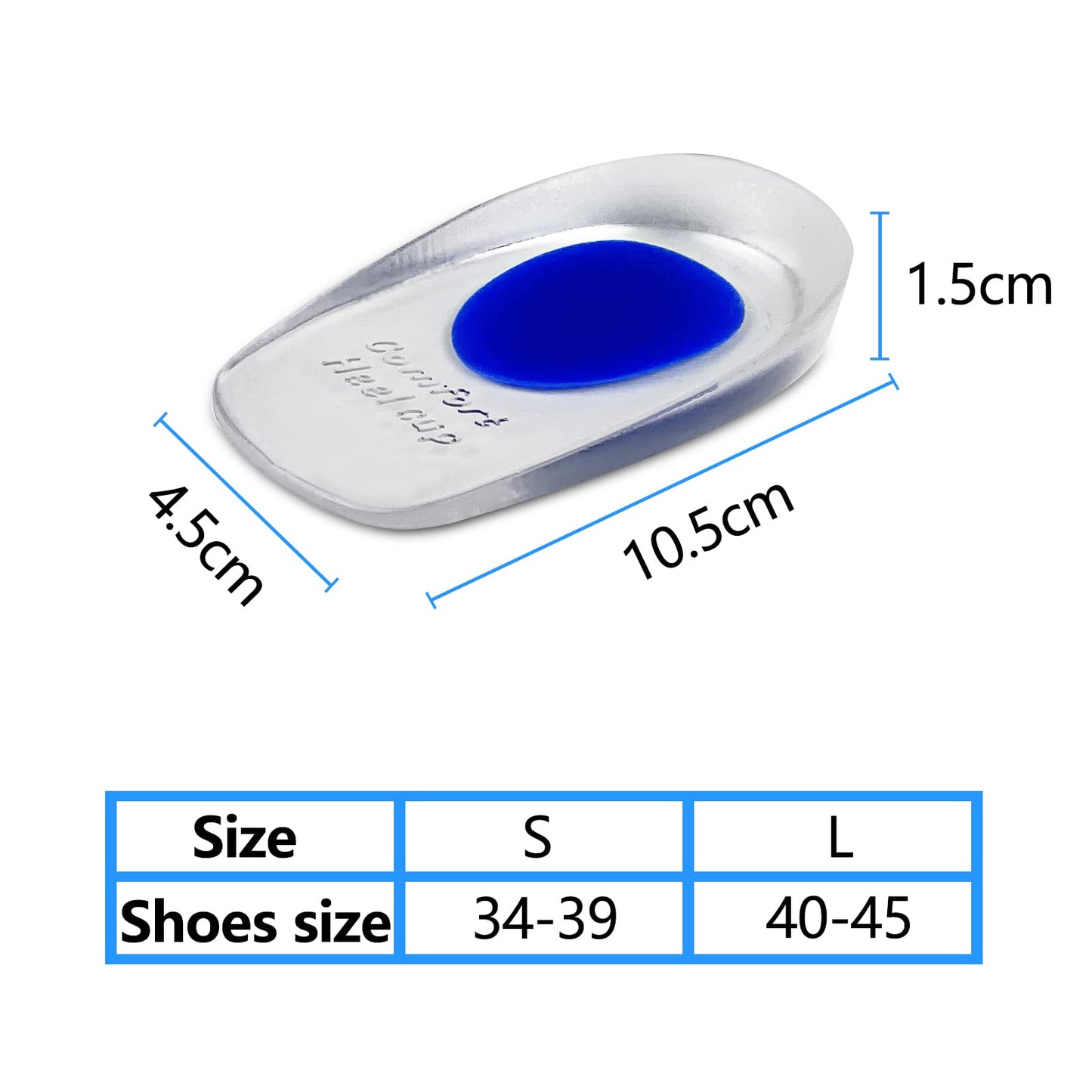 Taloneras de Silicona Azul - 3 Pares Gel Amortiguador Fascitis Plantar