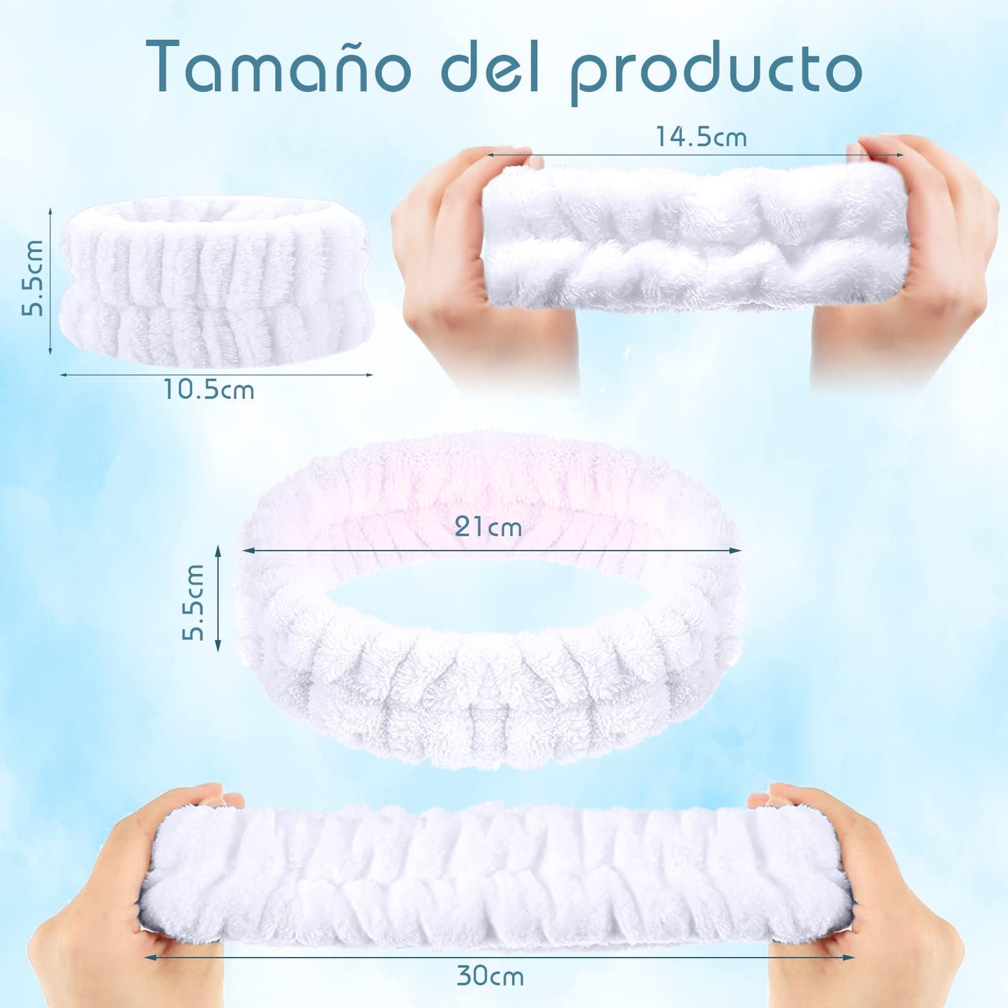 ZOCONE 6pcs Spa Facial Headbands and Wristbands, Soft Makeup Headband Hair Bands for Makeup Women's Hair Band Elastic Skincare Wristbands Facial Cleansing Headband (White and Pink)