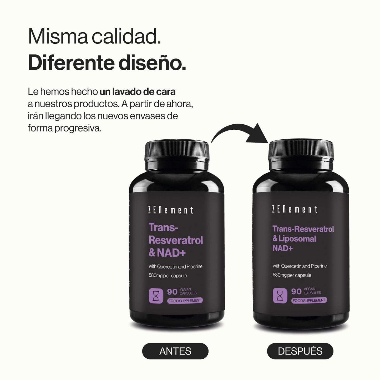 Trans-Resveratrol & Liposomal NAD+, with Quercetin and Piperine, 580 mg per Capsule, 90 Capsules - Anti-Aging and Sirtuin Activator - Zenement
