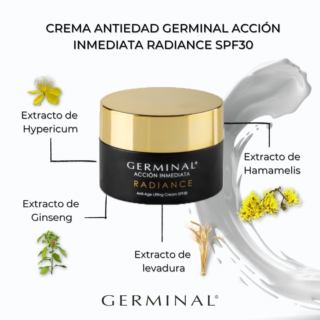 GERMINAL Radiance - Anti-Wrinkle Cream for Women from 35 Years | Day Cream with Sun Protection for All Skin Types that Firms, Tightens and Illuminates with an Immediate Lifting Effect for 8 Hours - 50 ml.