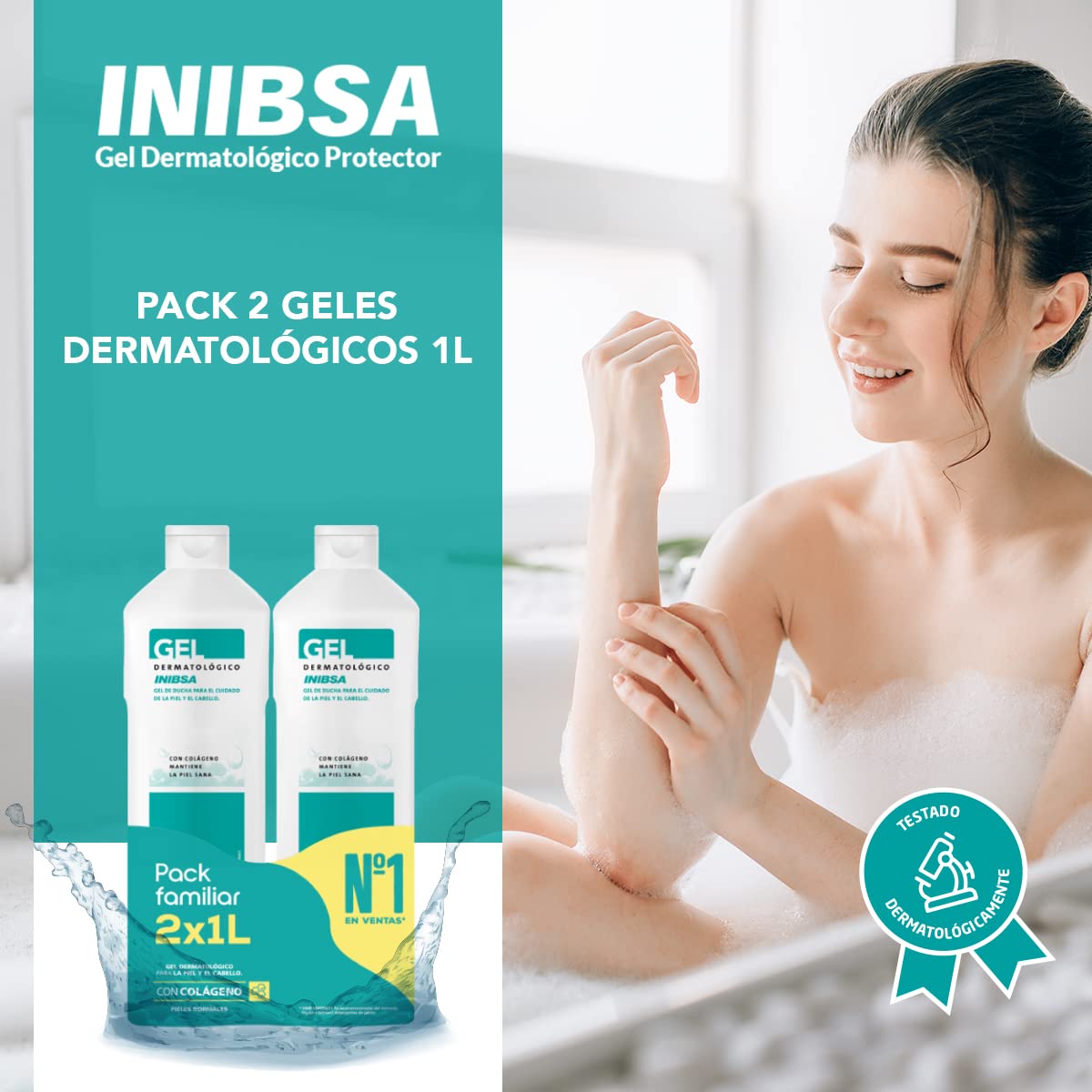 INIBSA Gel de Baño Dermatológico 2L (Pack 2x1L) - Piel y Cabello