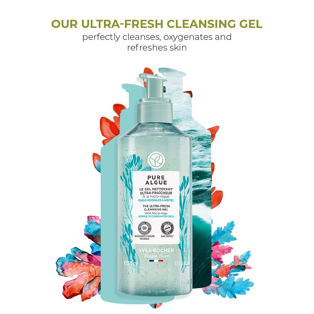 Yves Rocher PURE ALGUE - Ultra-freshness cleansing gel with micro algae - Cleans, oxygenates and refreshes - Normal to combination skin - 390ml