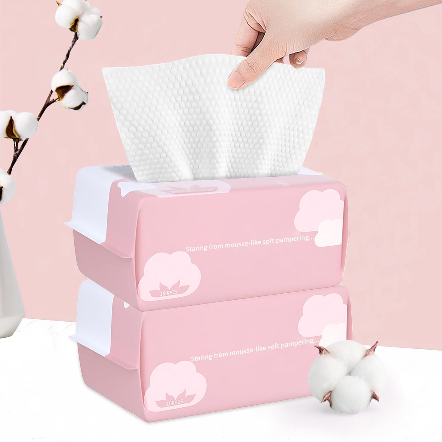 Disposable Face Towel Washcloth Dry Wipes Soft Cotton Facial Wash Dry Wipes 200 Pcs Facial Tissues for Cleaning Skin Care and Remover