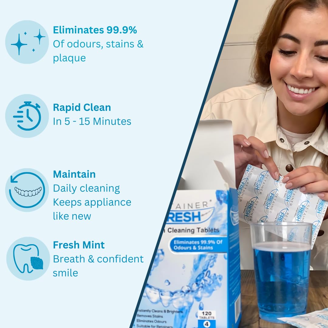 Tabletas Limpiadoras Retainer Fresh - 120 Unidades - Frescura y Limpieza Rigurosa