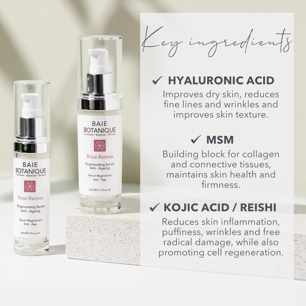 Baie Botanique Anti-Aging Face Serum 50ml - Rose Water, Rose Absolute, Rosehip Seed Oil, Glycolic Acid - Award Winning - 98% Natural, 80% Organic