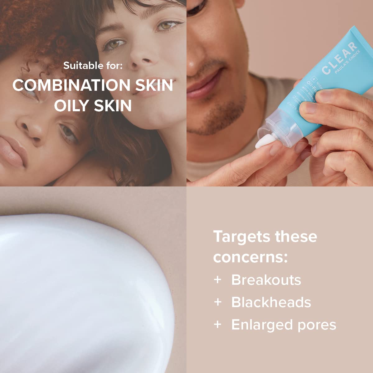Paula's Choice CLEAR Oil Free Facial Moisturizer - Ultralight Texture Night Cream, Fights Blackheads and Blemishes - with Niacinamide - Combination & Oily Skin - 60 ml