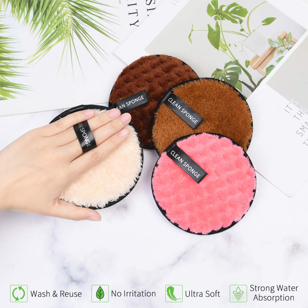 URAQT Makeup Remover Pads, 4 Pack Reusable Makeup Remover Pads, Washable Microfiber Facial Makeup Remover Towel, Facial Cleansing Makeup Pads for All Skin Types