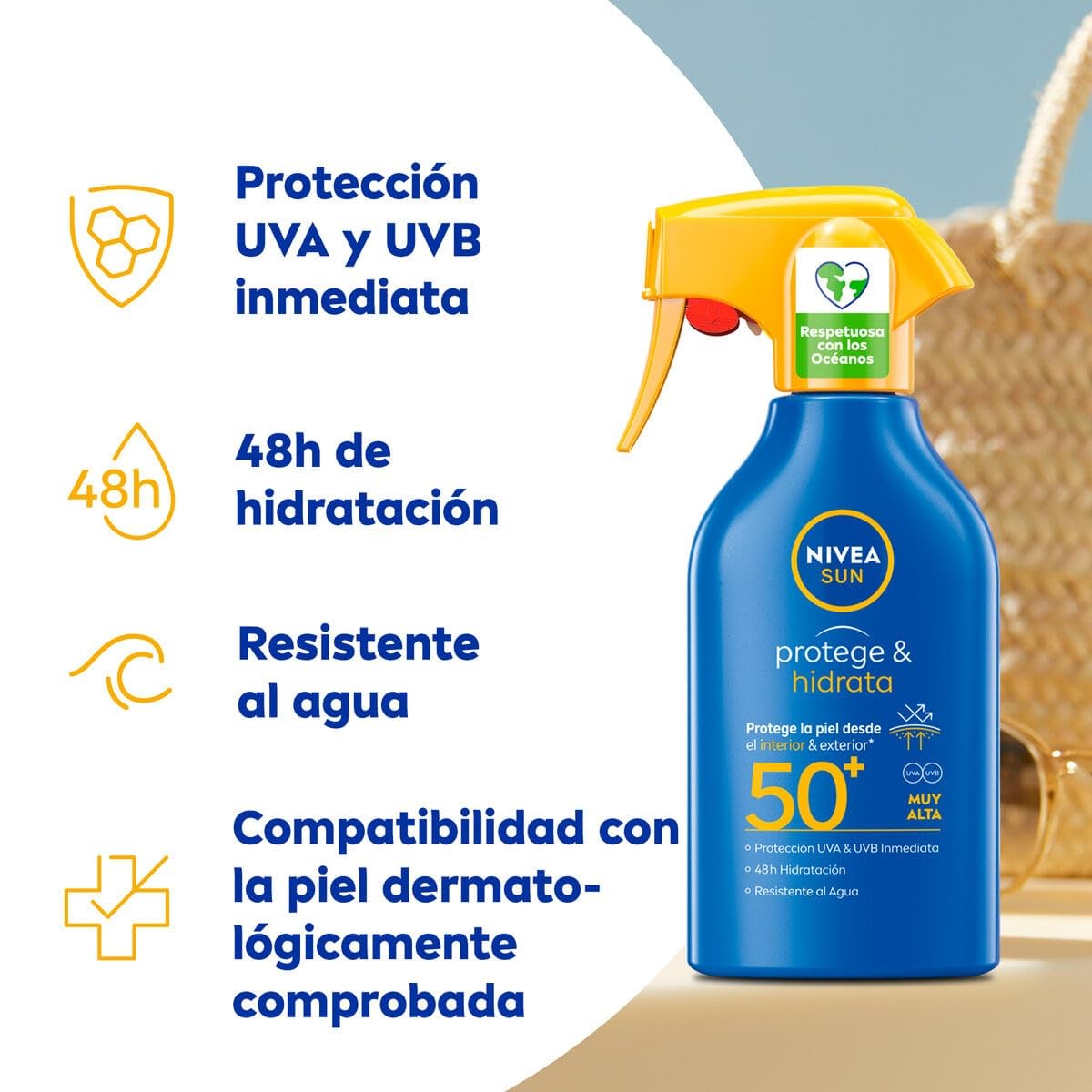 NIVEA SUN Protect & Hydrate Sun Spray SPF50+ (1 x 270 ml), moisturizing and water-resistant protector with UVA/UVB protection, very high sun protection in spray format
