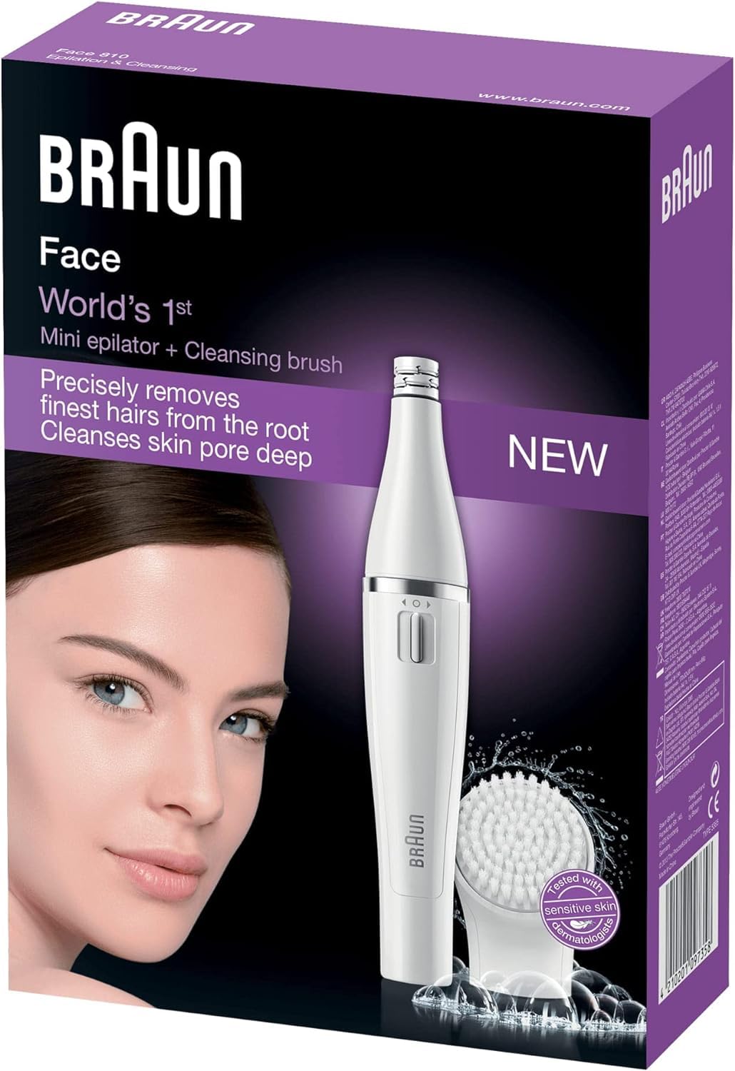 Braun FaceSpa 810 Facial Electric Epilator for Women Facial Cleansing and Hair Removal Brush System: Removes Hair and Cleanses Facial Skin Plus 2 Extra Batteries