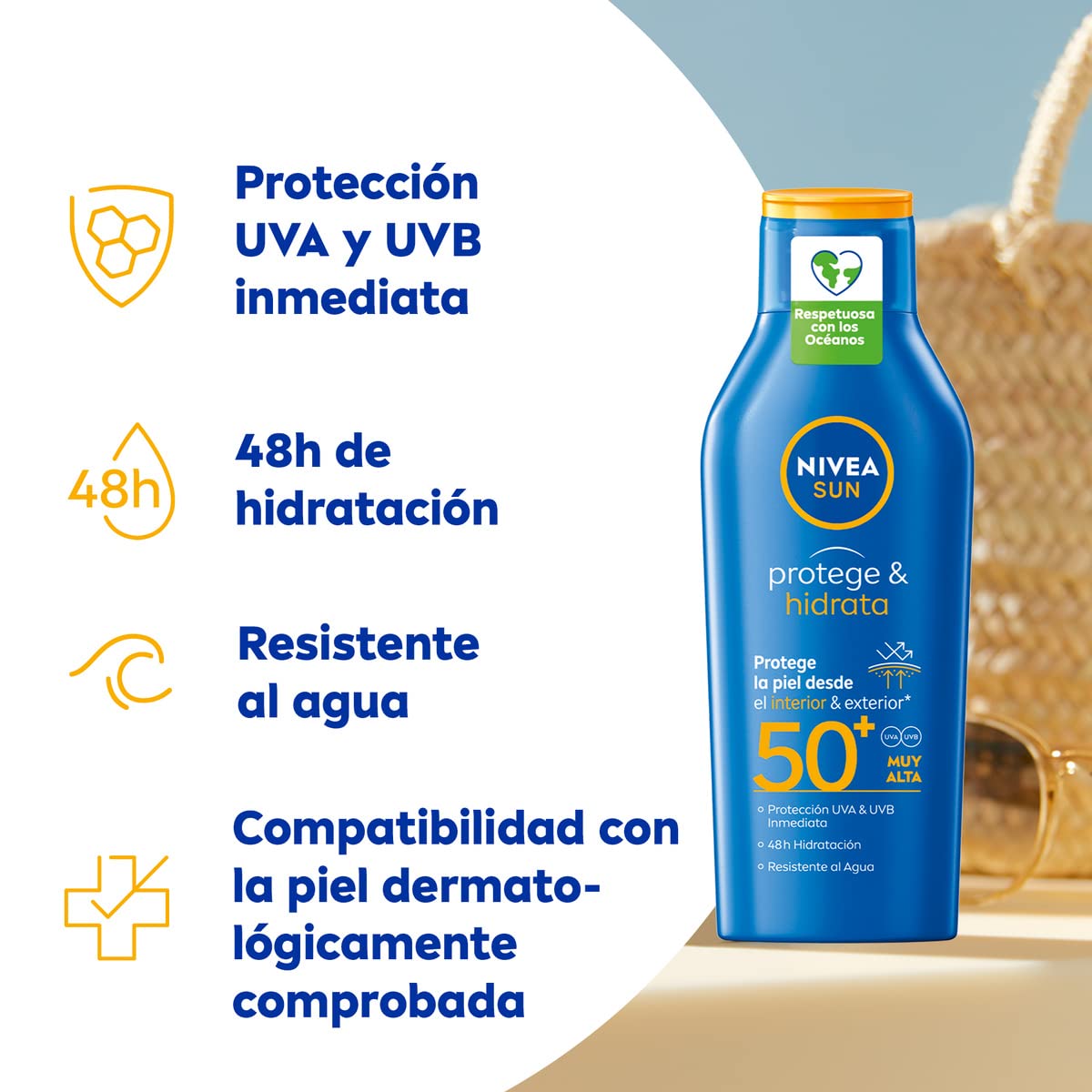 NIVEA SUN Protect & Hydrate Sun Milk SPF50+ (1 x 400 ml), moisturizing and water-resistant sunscreen with UVA/UVB protection, very high sun protection