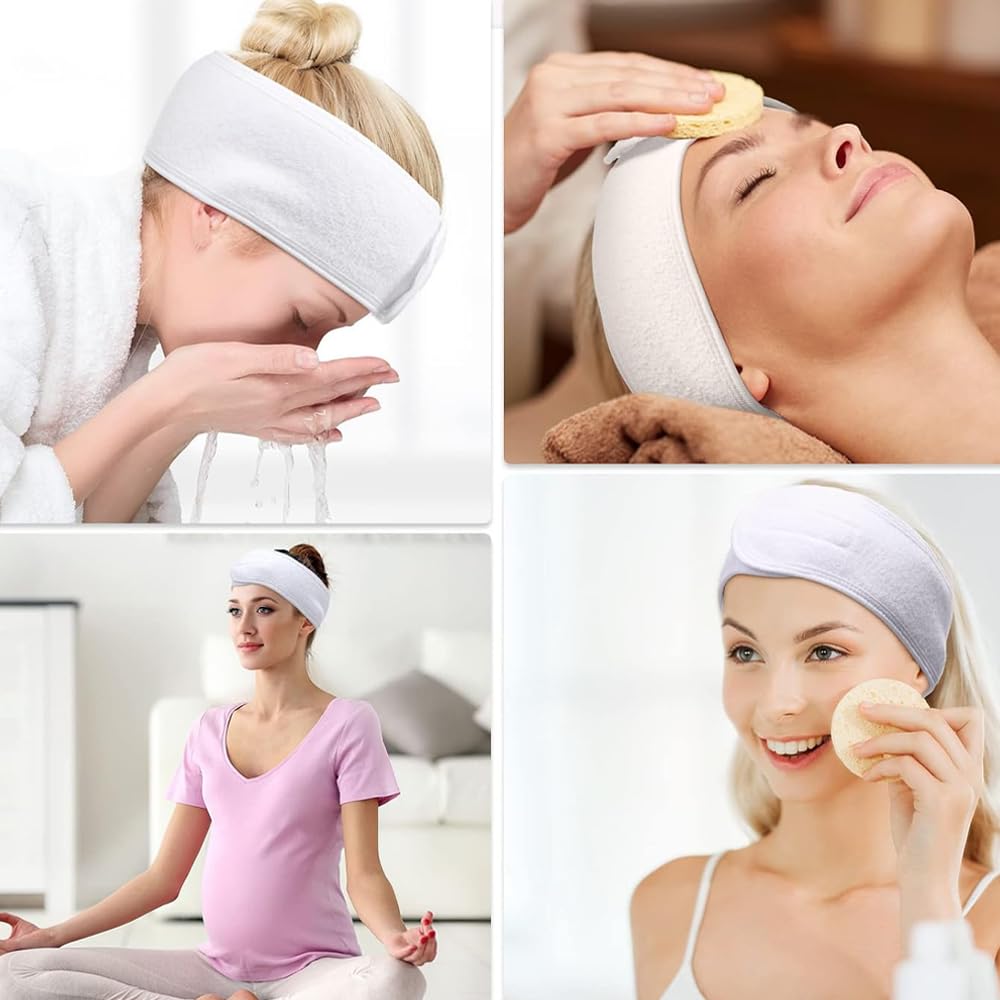 BangShou 6 Pieces Makeup Headbands Adjustable Women's Makeup Headbands for Face Washing, Spa, Beauty (White)