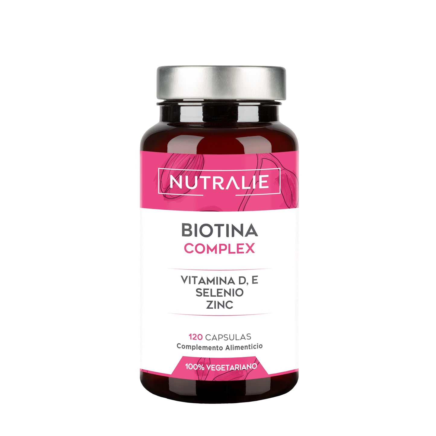 Biotina 10,000 mcg Nutralie – Cabello, Piel y Uñas Fuertes con Zinc y Selenio (120 Cápsulas)