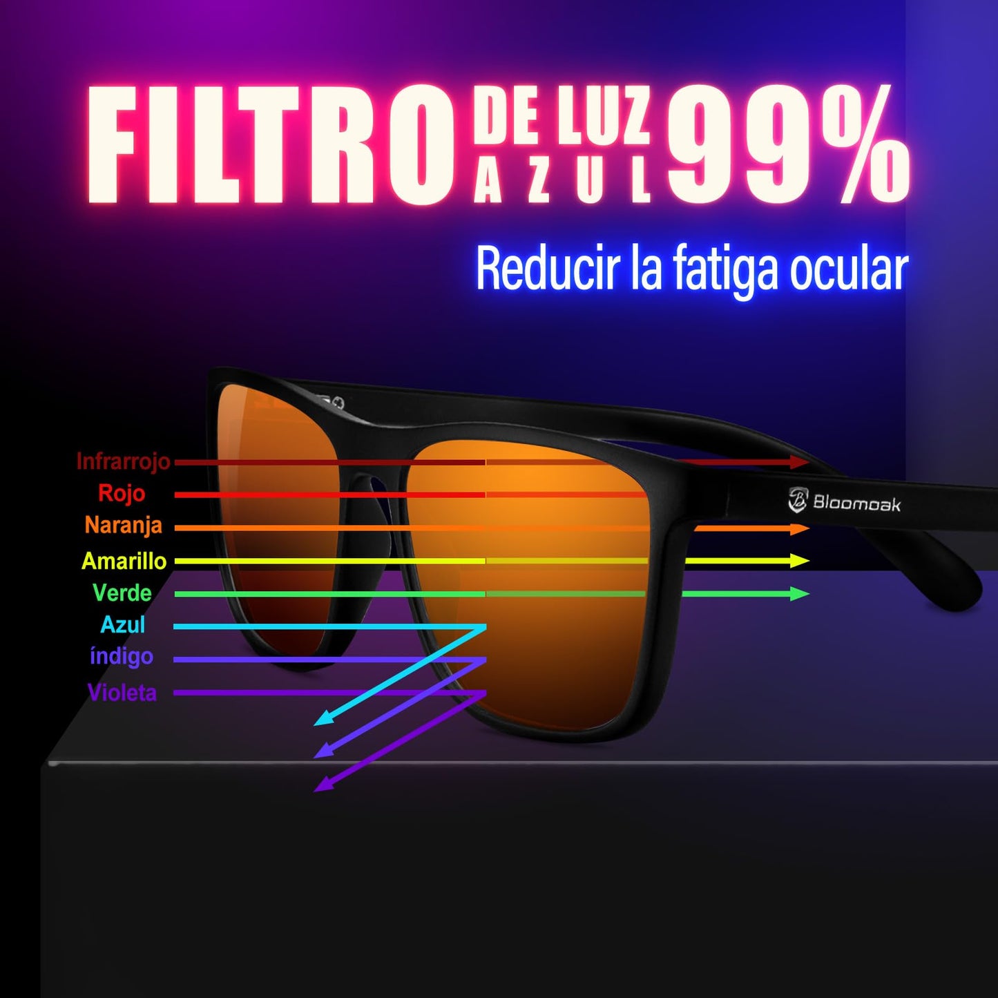 Bloomoak-99% Blue Light Blocking Glasses-Gaming Glasses-Anti Glare - Anti Eyestrain - TR90 Material - Suitable for Screens, Games, TVs, Mobile Phones (Amber - 99% - Black Frame)