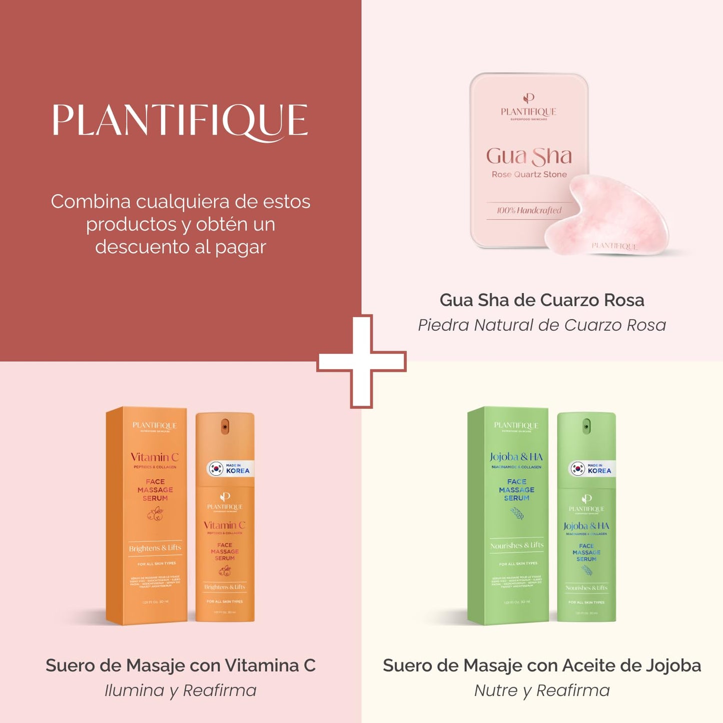Plantifique Gua Sha Cuarzo Rosa 100% Auténtico - Masajeador Facial