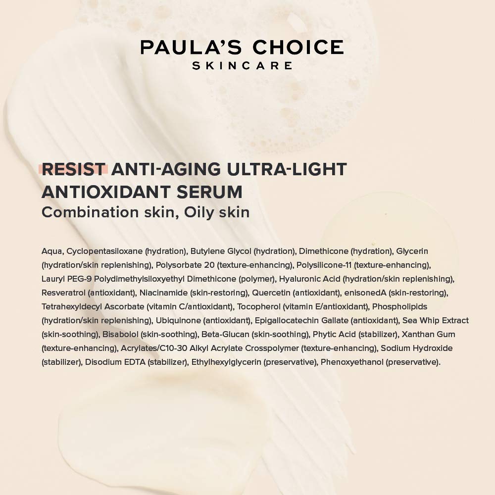 Paula's Choice RESIST Ultra-Light Antioxidant Anti-Aging Serum - Facial Treatment Reduces Dilated Pores - with Niacinamide & Hyaluronic Acid - Combination to Oily Skin - 30 ml