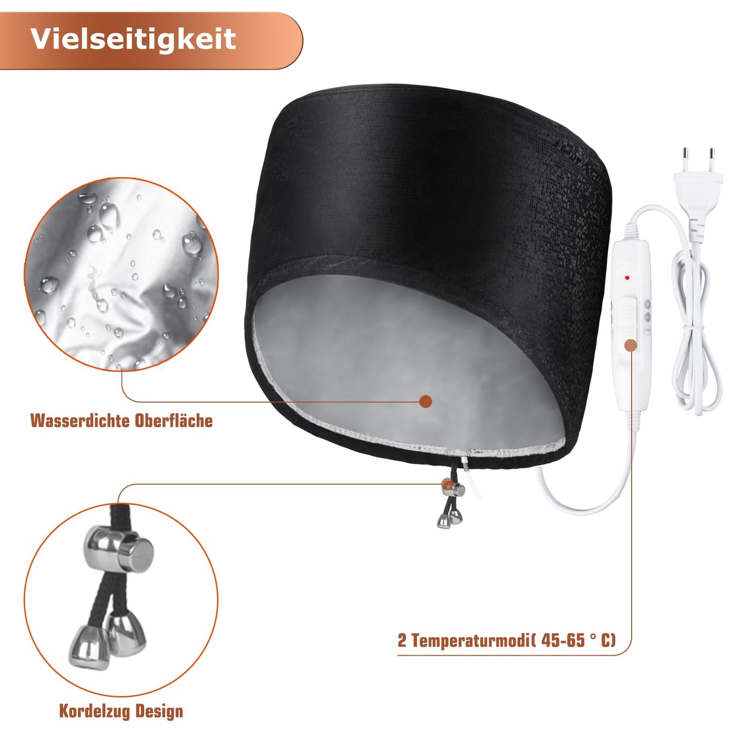 Thermal Hairdressing Cap, Thermal Hair Heat Cap, Thermal Cap for Mask with 2 Temperature Modes (Black)