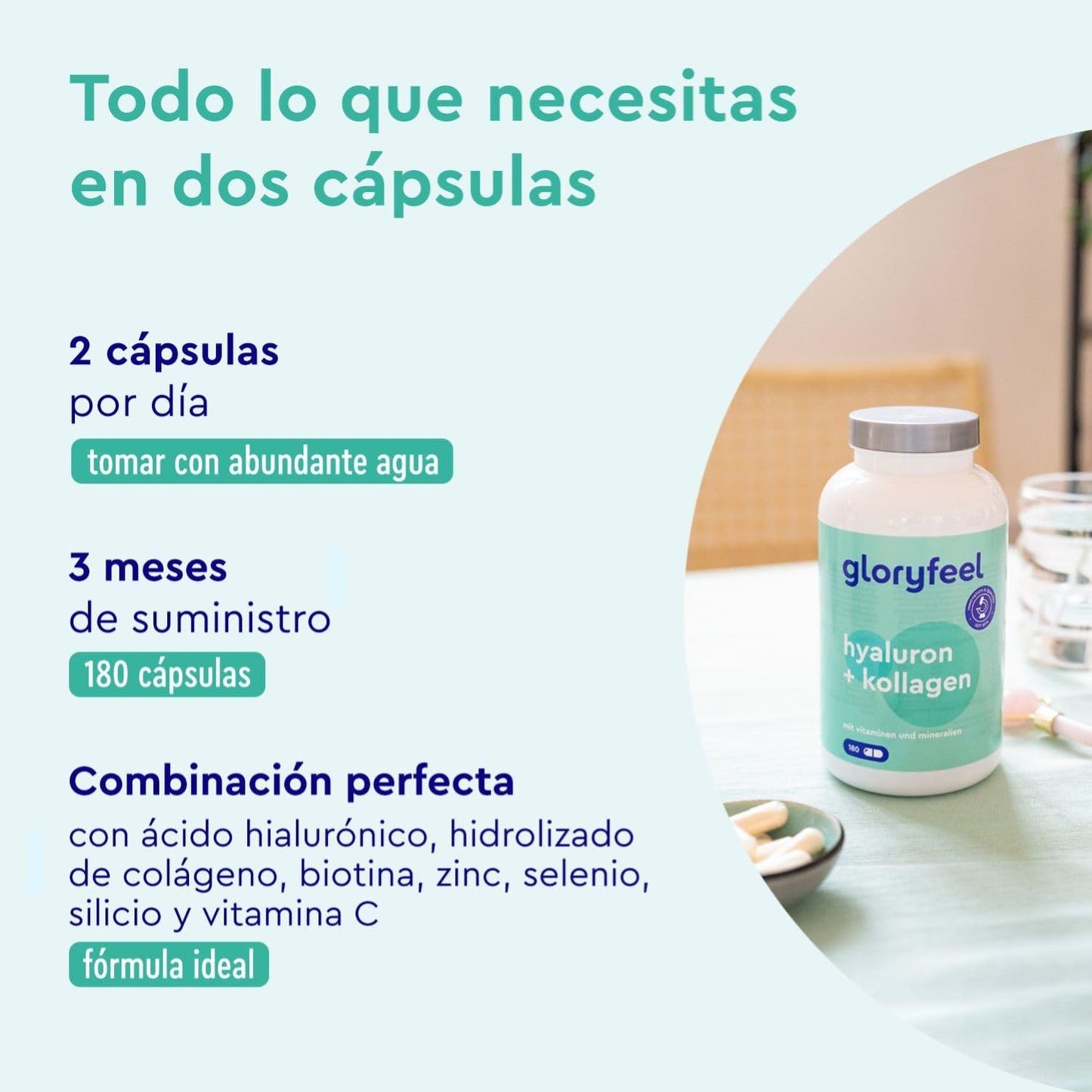 Collagen + Hyaluronic Acid + Natural Vitamin C + Biotin + Zinc + Selenium + Bamboo Extract - For Skin, Joints, Bones and Hair - 180 Capsules (3 Month Supply)