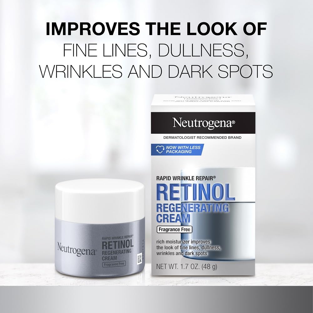 Neutrogena Rapid Wrinkle Repair Fragrance Free Anti-Wrinkle Retinol Moisturizer with Hyaluronic Acid for Face and Neck, 1.7 oz