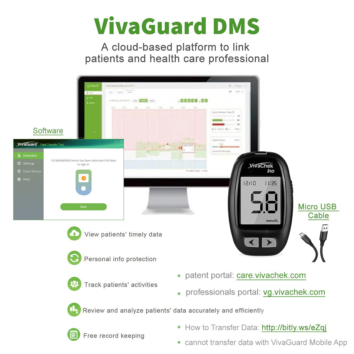 Medidor de Glucosa VivaChek Ino Kit con 50 Tiras y 900 Memorias